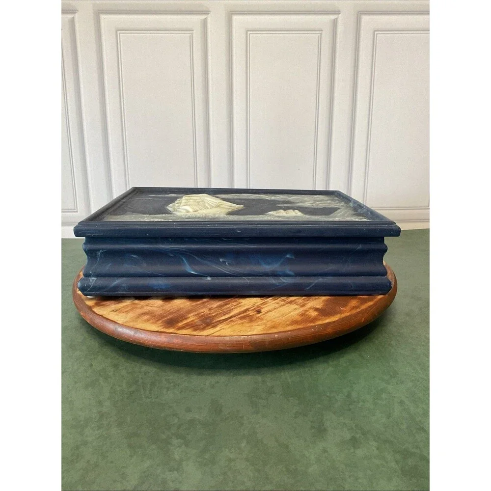 Vintage 1970’s Incolay Nautical Theme Jewelry Trinket Box Sailboat By JW ROBERTS